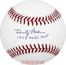 Dusty Baker Signed Autographed ML Baseball Inscribed 1977 NLCS MVP TRISTAR