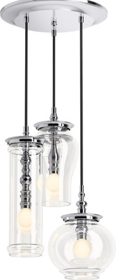 Kohler Damask 3-Light Pendant 13in Tall Clear Glass Dimmable Silver Finish (NEW)