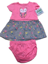 Child of Mine Carter's Girl 2Pc Outfit Pink Gray Owl Dress & Panty 0-3M #BAN