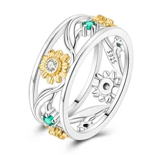 MULA European 925 Sterling Silver Finger Ring AAA CZ Sunflower for Women Jewelry