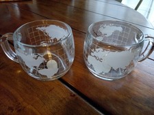 Vintage ITD Colonial Cupboard World Globe Clear Glass Mugs - Set of 2