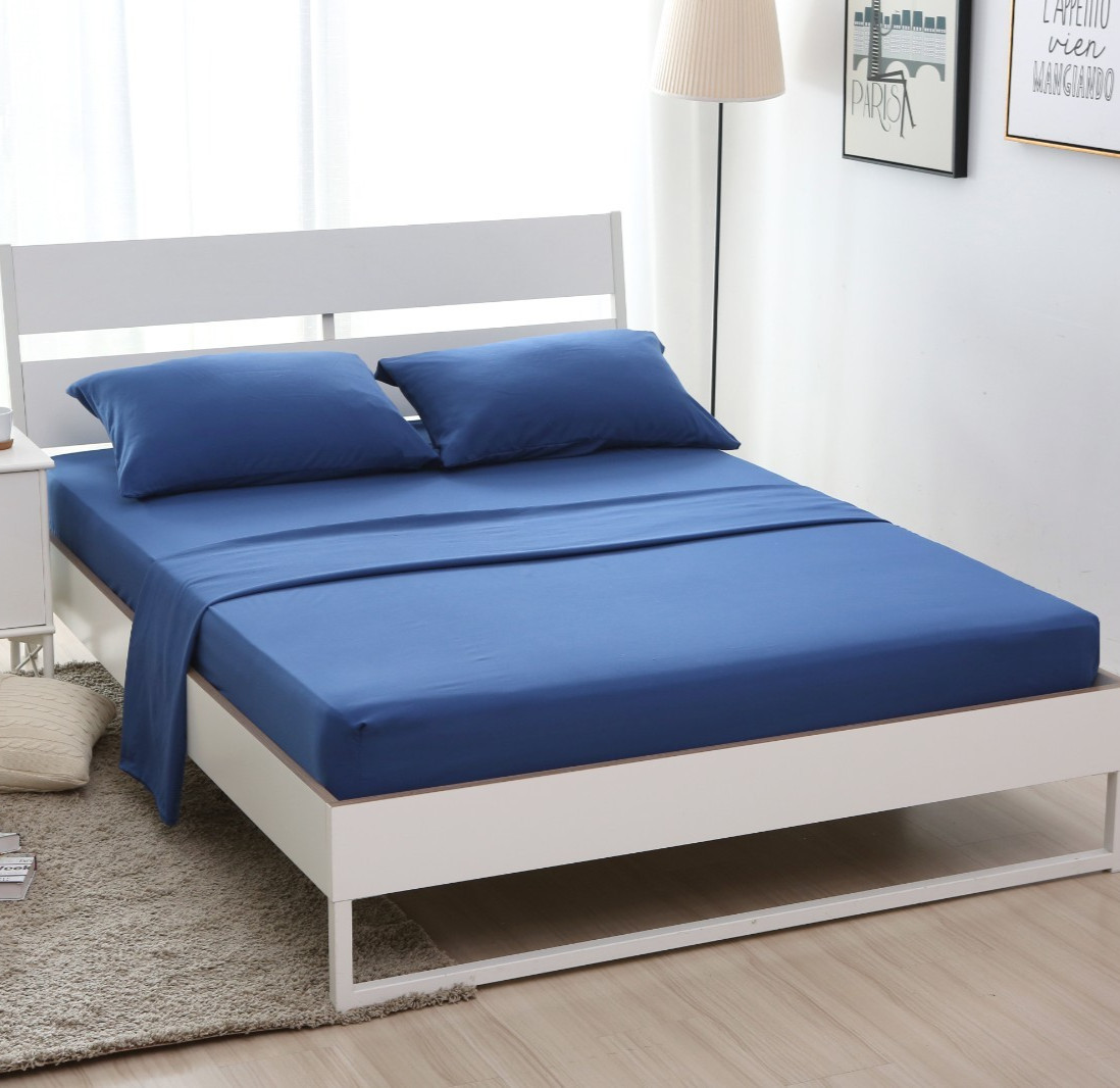 4-Piece Bed Sheet Set 1 Fitted Sheet 1 Flat Sheet 2 Pillowcases Queen Size Blue