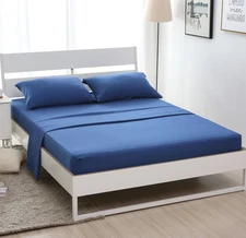 4-Piece Bed Sheet Set 1 Fitted Sheet 1 Flat Sheet 2 Pillowcases Queen Size Blue