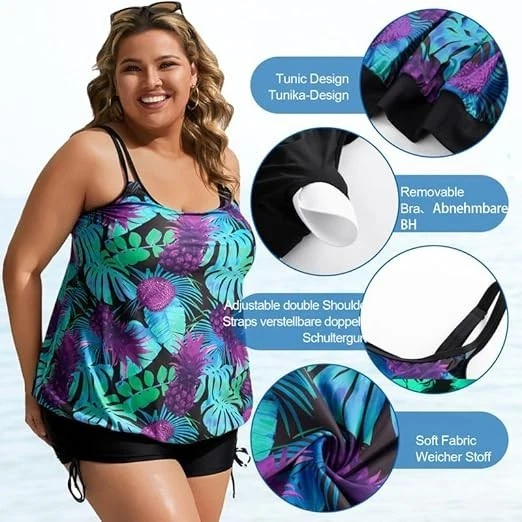 Hanna Nikole Tankini High Waist Swimsuit Tummy Control with Swim Shorts UK 12-14 - Image 2 of 4