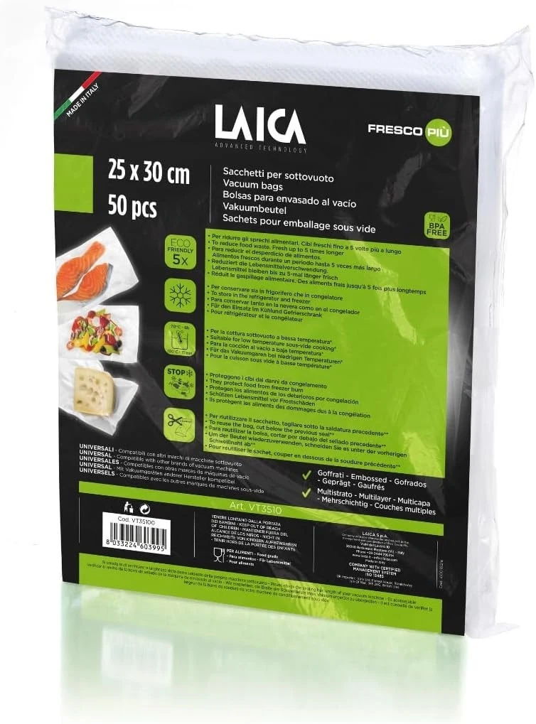 Food Vacuum Sealer Bags 25x30cm 50 Pack for Food Storage and Sous Vide by LAICA