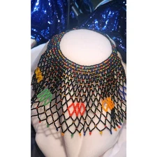NEW Black Handmade Beaded Statement Necklace Collar Bib Choker