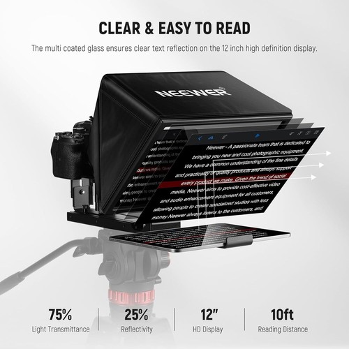 NEEWER Basic X12B Aluminum Alloy Liftable Teleprompter 12" for iPad Tablet Phone - Foto 8 di 8