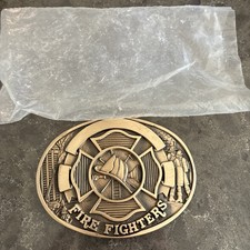 Vtg Award Design ADM Firefighter Brass Belt Buckle Nos