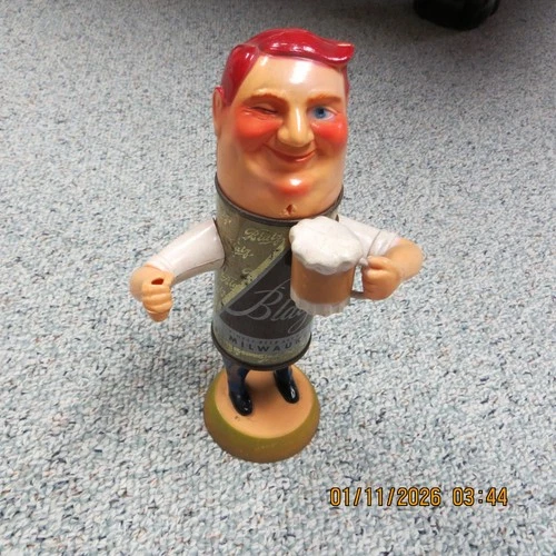 Vintage Blatz Beer smiling man with mug tin can advertising sign