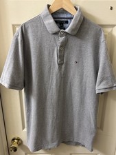 Tommy Hilfiger Polo Shirt Men Medium Gray Classic Fit Cotton Knit Short Sleeve