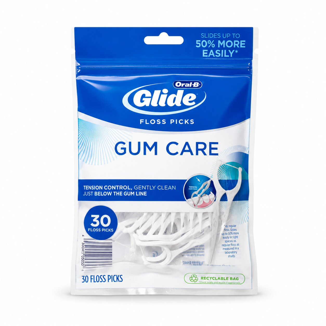 Oral-B Glide Gum Care Dental Floss Picks, Good for Back Teeth, 30 Ct
