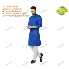 Indian Mens Long Kurta Top Tonic Traditional Party Dress Kurta Color Blue
