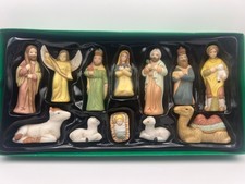 Vintage 12-pc Set -Hand-Painted Ceramic Christmas Nativity Scene, w/Original Box