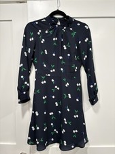 Banana Republic Women's Cherry Print Fit & Flare Dress Blouson Sleeve Sz 00P