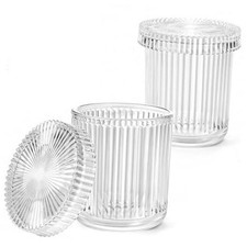 2 Pack Glass Qtip Holder Dispenser Set, Apothecary Jars with Lids  - Vintage
