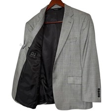 Jos A Bank Signature Sport Coat 40S Silk Wool Gray Plaid Tailored Fit Blazer