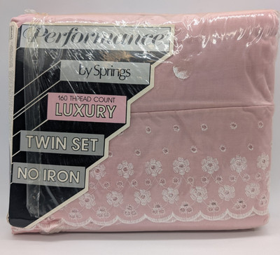 Performance By Springs Pink Twin Sheet Eyelet Trim No Iron 160TC Luxury USA Open