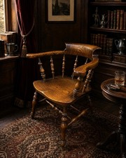 Antique Solid Elm Smokers Bow Chair, Captains Chair, Pad Armchair.