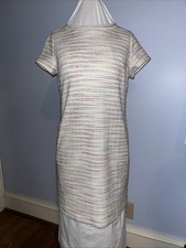 Loft Petite Women's Striped Knit Dress Small Cream Multi Color Woven Tweed