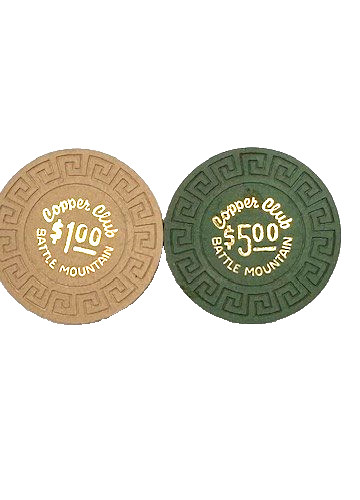 Copper Club $1.00 & $5.00 Casino Chips 1968 Rare. clean chips-no wear