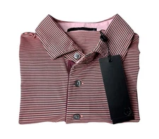 Greyson Saranac Men’s Size M Polo Shirt Short Sleeve Striped Coral-Black