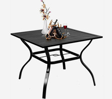 Patio Table with Umbrella Hole Outdoor Dining Table Metal Square for 4 Person
