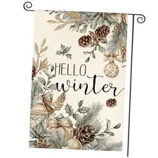 Hello Winter Floral Welcome Garden Flag 12x18 Inch Double Garden Size-12 x 18"