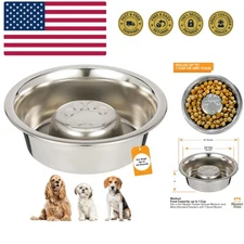 Stainless Steel Slow Feed Dog Bowl for Fast Eating Medium Breed, Metal Slow F...