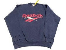 Vintage 90s Reebok Big Logo Spellout Crewneck Sweatshirt Navy Made in USA Large