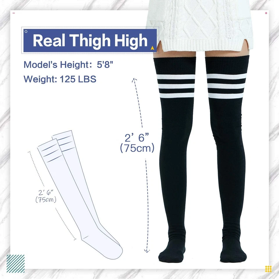 Extra Long Cotton Striped Thigh High Socks Over Knee Large Socks/- - Image 2 of 4
