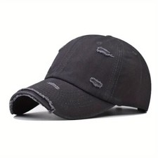Dark Gray Distressed Baseball Ball Cap Hat Dad Solid, Plain Men Women Cotton