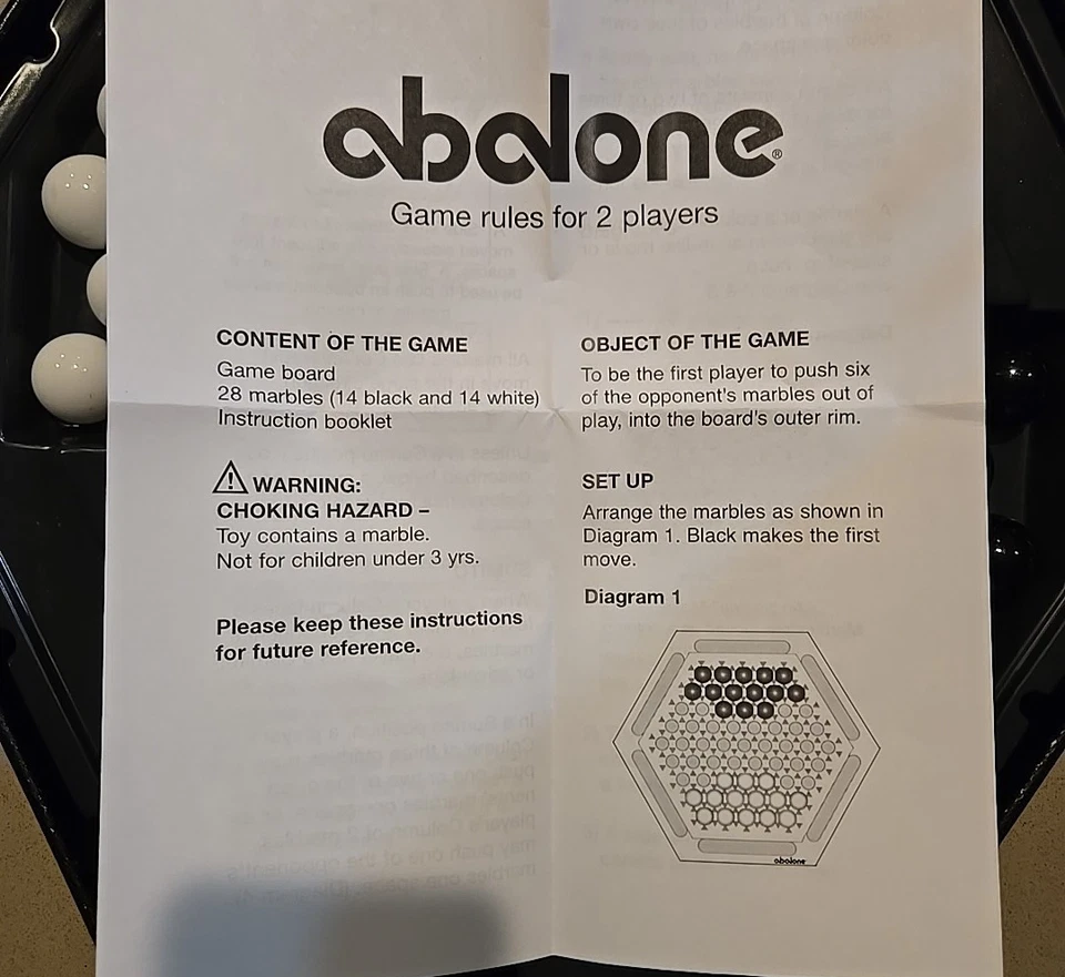 Vintage ABALONE Marble Strategy Hexagon Board Game Like no other- COMPLETE 1990 - Image 4 of 4