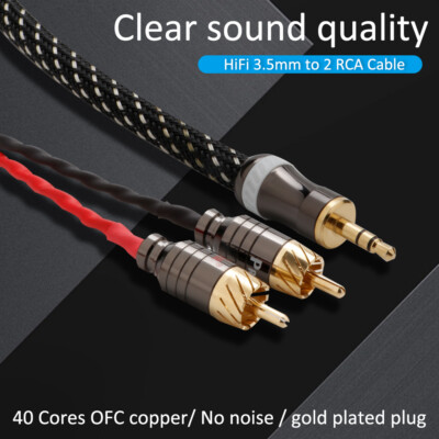 Gold Plated 3.5mm TRS Plug to 2RCA Male HIFI OFC Copper Splitter Audio Cable