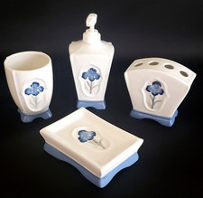 Iris Meadows Bathroom Accessories Farmhouse French Country Ceramic VTG 4 PC Set