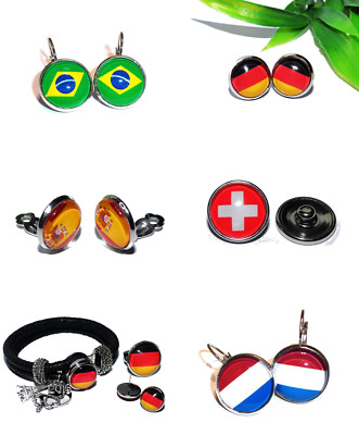 AUSWAHL + LÄNDER Fußball Ohrringe Brisur Ring Fan Artikel Schmuck Flagge Armband