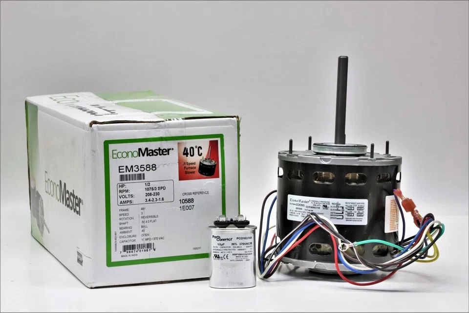 ECONOMASTER HVAC Blower Fan Motor 1/2 HP 1075 RPM 230 Volts for Fasco D703 with Capacitor