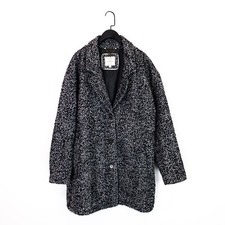 Fat Face Marin Wool Blend Coat Black White Herringbone Knit - Size 18