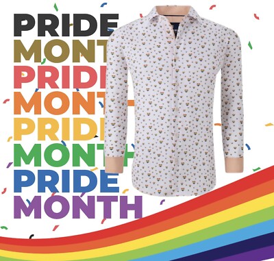 Tom Baine Men s Shirt Slim Fit Pride Heart Rainbow Wrinkle Free Size XXL