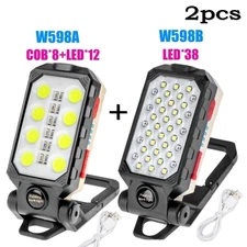 2X LED COB Work Light Inspection Torch Rechargeable Magnetic Folding Flashlight