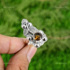 Natural Citrine November Statement Elegant Flower Daughter Ring Sterling Silver