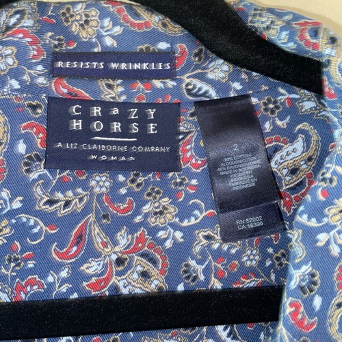 Crazy Horse Liz Claiborne Womens Blouse Size 2 ( XL ) Blue Paisley Print Vtg EUC - Picture 3 of 16