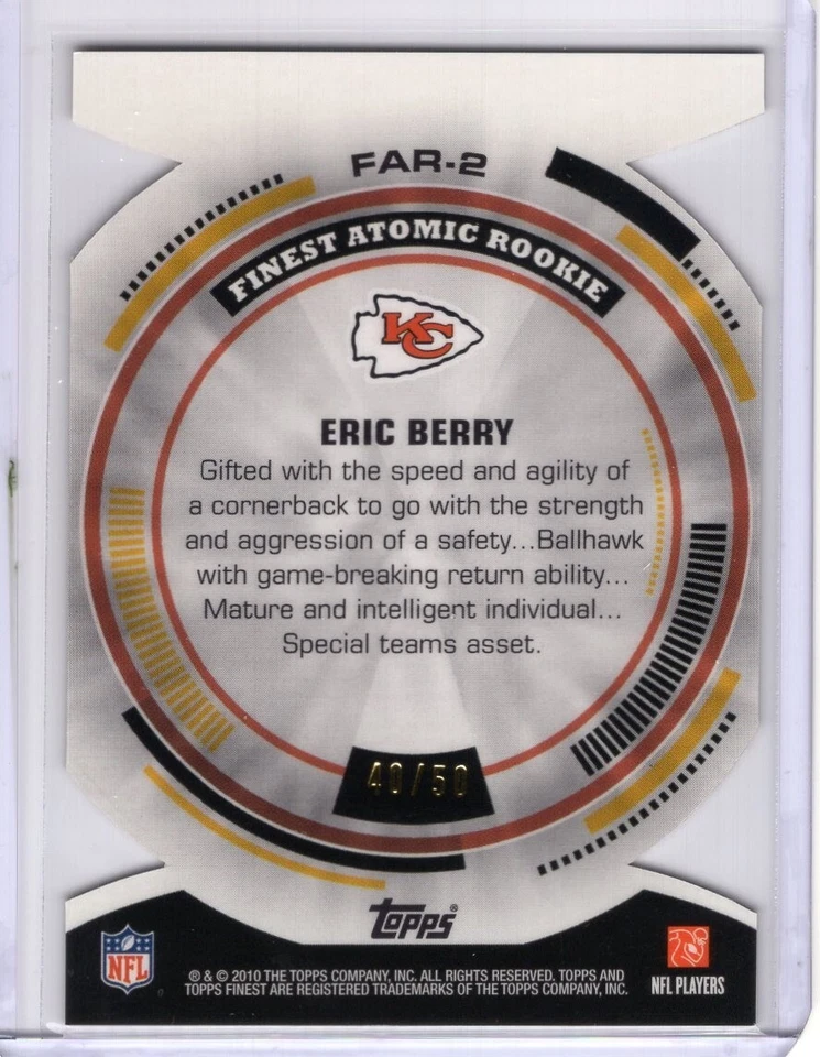 2010 Topps Finest Atomic Rookie Gold Refractor #FAR-2 Eric Berry 40/50 - Image 2 of 2