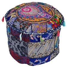 Embroidered Vintage Patchwork Ottoman Pouf Comfortable Cotton Footstool Decor