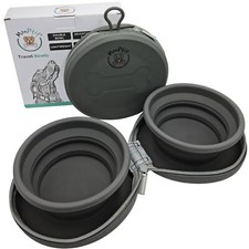 MonPtit Travel Bowls, Silicone Collapsible Dog Bowl in Zip Up Case, Food & Water
