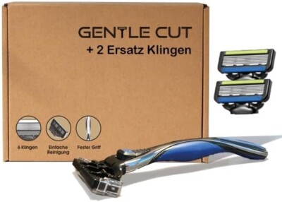 Nassrasierer Herren, Rasierer + 2 Rasierklingen mit 6-fach Klinge GENTLE CUT