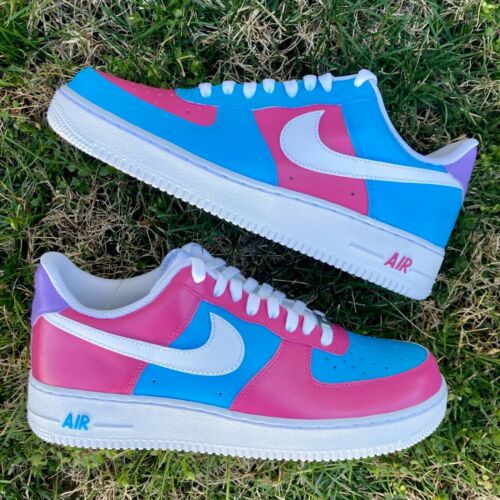 Nike Air Force 1 Custom "Cotton Candy" Low Inverted Shoes Pink Blue Womens Kids - Picture 1 of 12