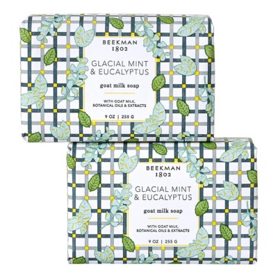 Beekman 1802 Goat Milk Bar Soap Glacial Mint and Eucalyptus Jumbo 9 oz x 2 NEW