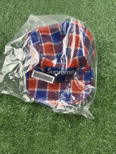 Casquette de camp Supreme Harris tweed rouge à carreaux neuve DS ✅ SS25