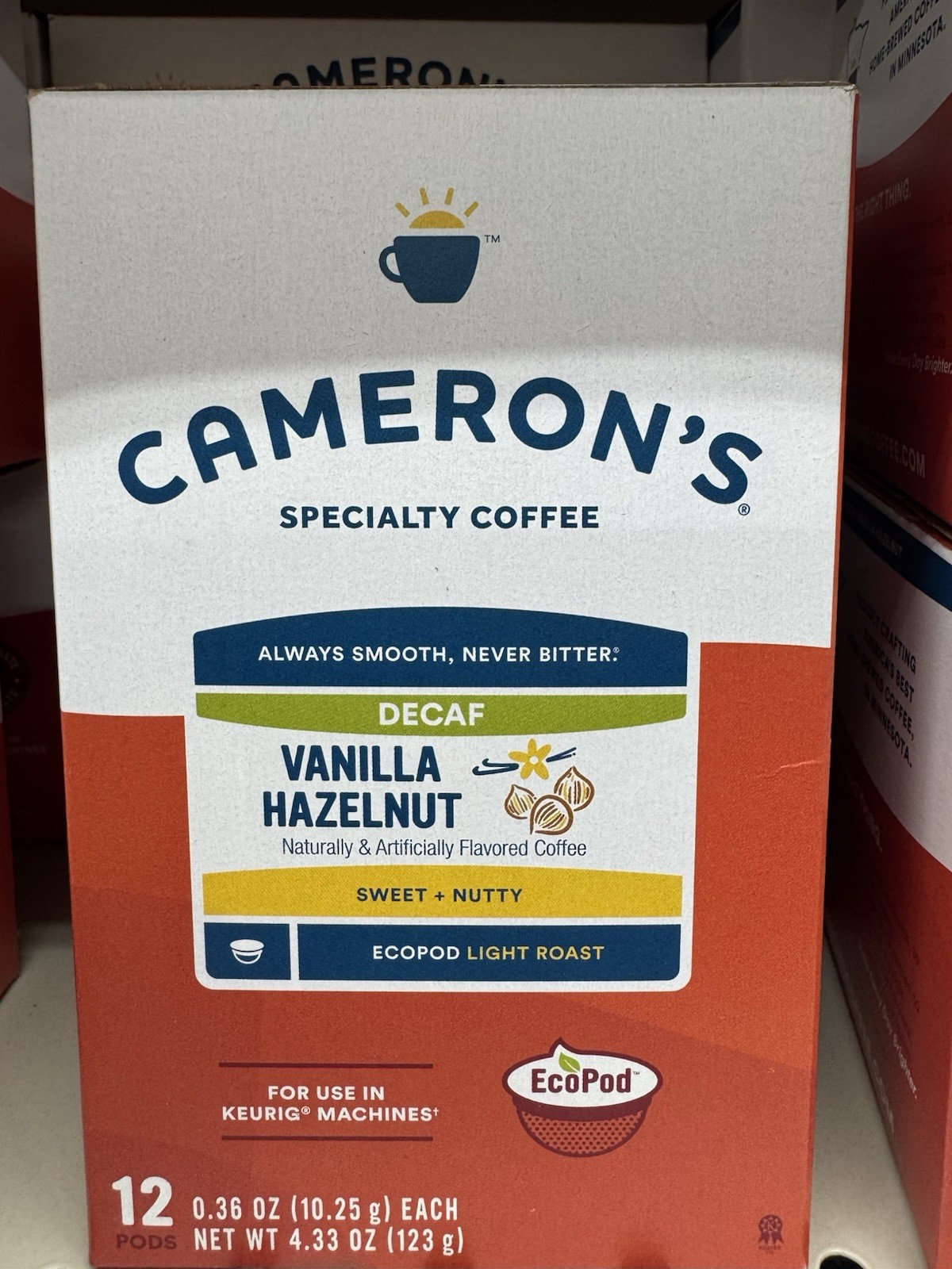 Cameron&rsquo;s Specialty Coffee Decaf Vanilla Hazelnut Flavored 12 PODS