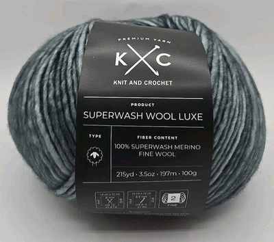 K & C Luxe Superwash 100% Merino Wool Yarn "Blue Ether" 3.5oz Fine Weight #2